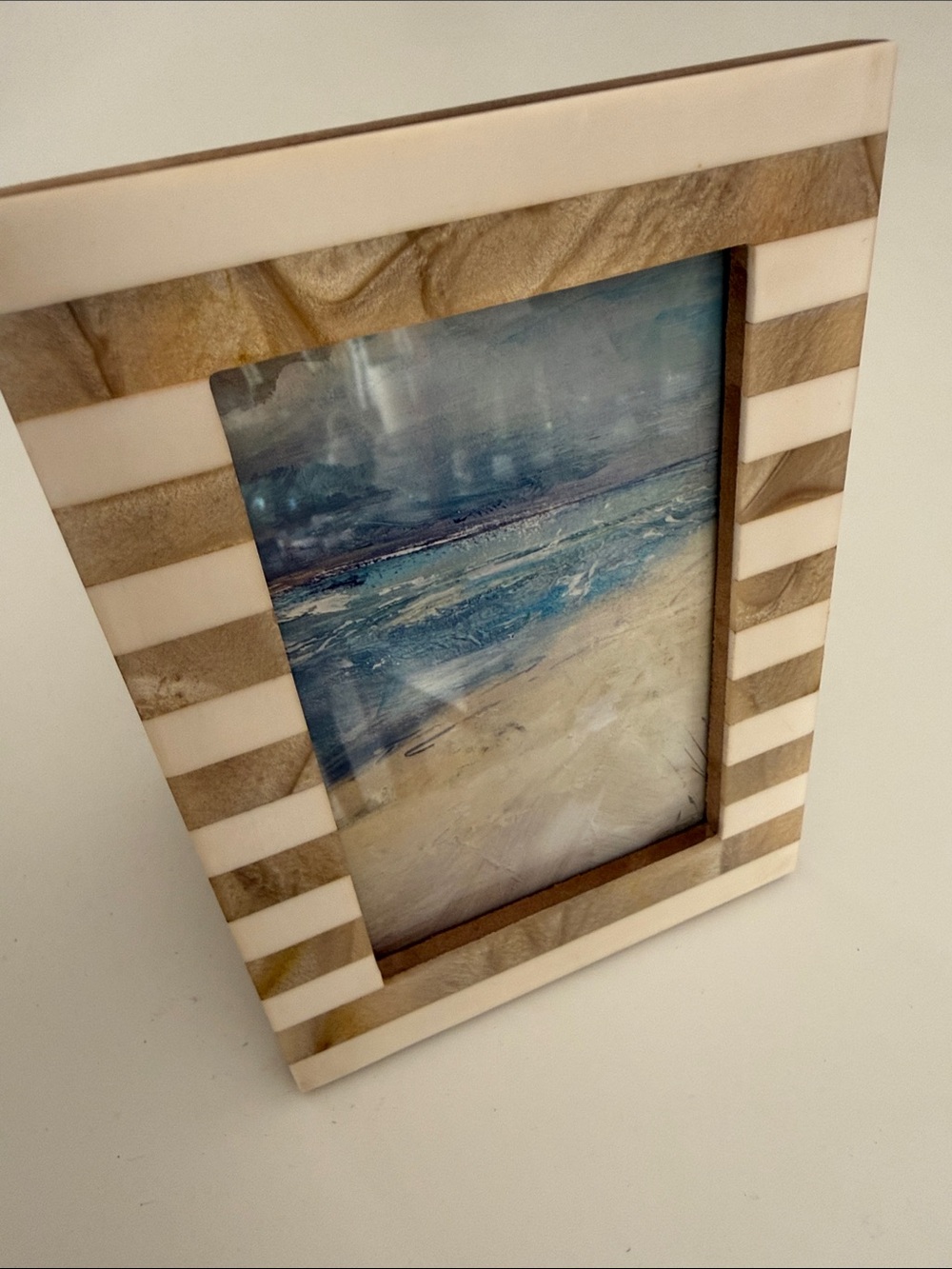 Striped Inlay Photo Frame - Neutral Beige & White - 4 x 6